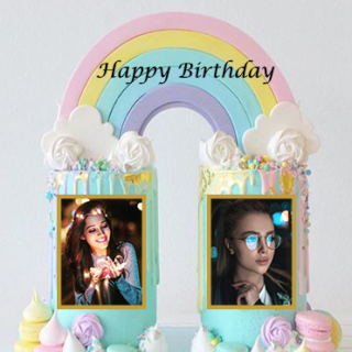lovely-happy-birthday-cake-with-double-photo-frame