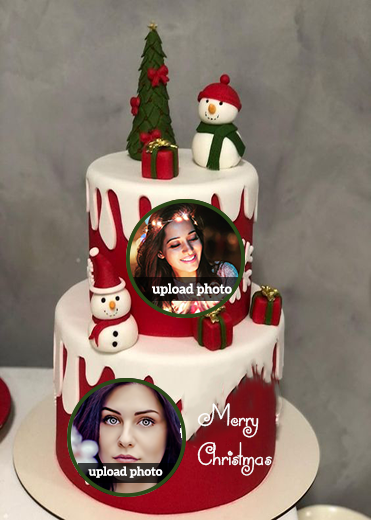 merry christmas photo frame cake with dual photo